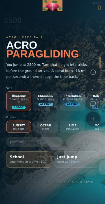 Acro Paragliding - Pick one of 10 sites and a glider, then school or just jump