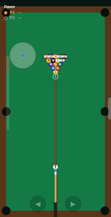 Pool & Carom - The rack before the break, with the aiming line