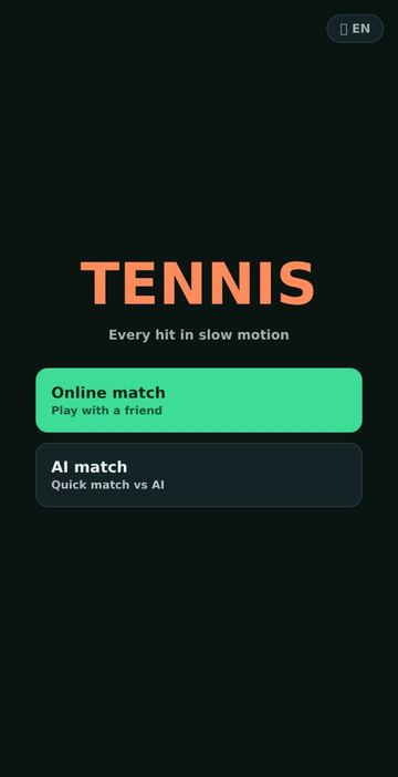 Tennis - Start screen: online match or AI match