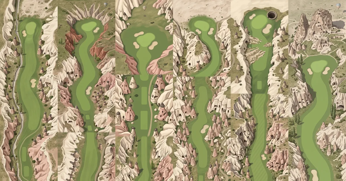카파도키아 코스 18홀 가운데 여섯 홀을 위에서 본 모습.